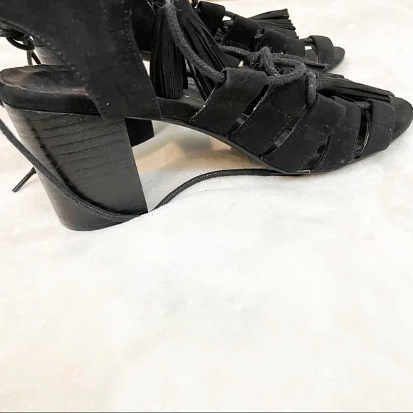 COCONUTS MATISSE Copa Tassel Lace Up Strappy Sandals Heel Suede Black 6 - Picture 5 of 7